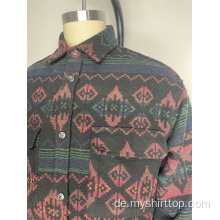 Retro gedruckter Flanell -Langarmhemd